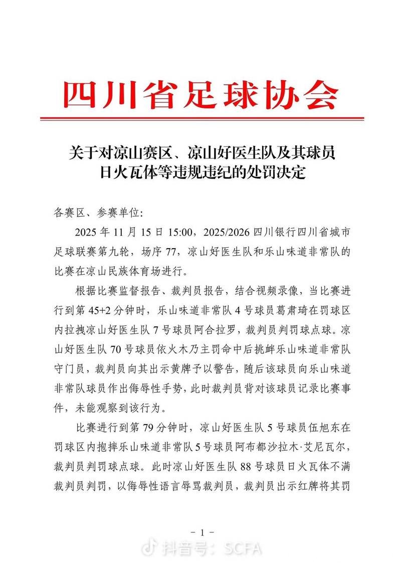 暴力飞踹拳击裁判 “川超”凉山好医生队球员日火瓦体省内禁赛5年 暴力飞踹拳击裁判 “川超”凉山好医生队球员日火瓦体省内禁赛5年